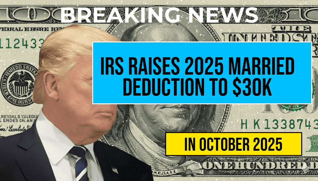 IRS Announces 2025 Married Filing Deduction Increases to $30,000; Married Couples Save Approximately $3,300 at an 11% Marginal Tax Rate